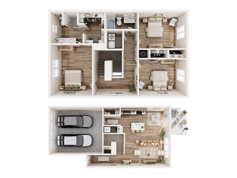 Floor plan for 3 beds, 3 baths, 1674 sqft